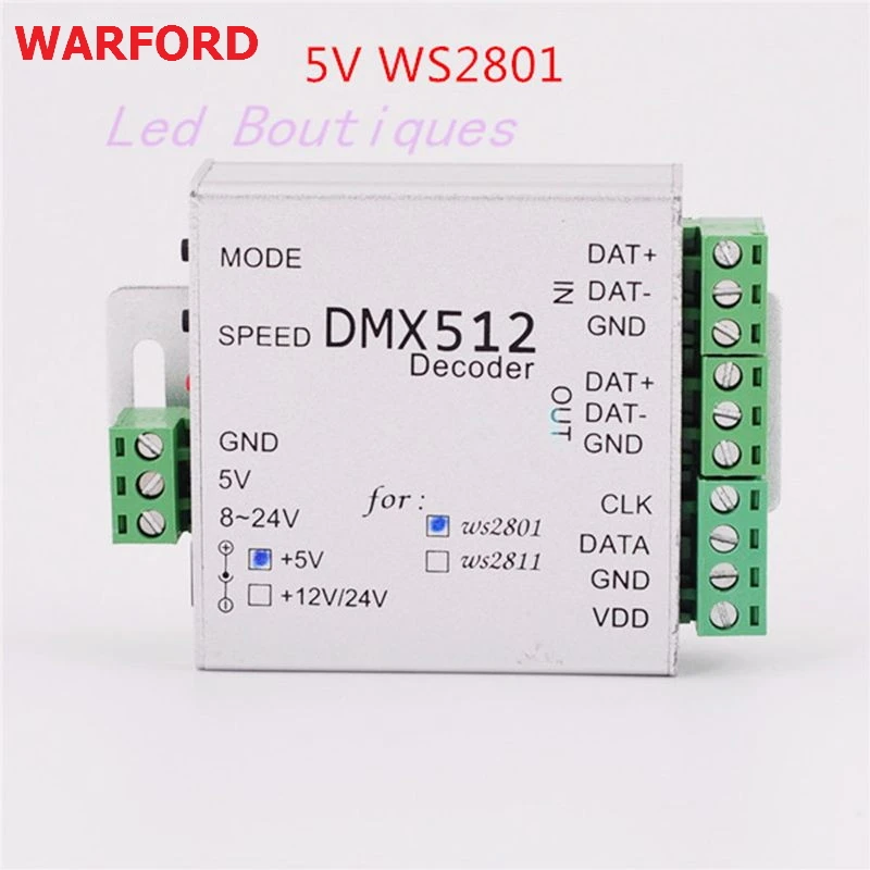 

DC5V/12V ws2812B ws2801 WS2811 DMX dmx512 rgb led controller DMX DMX512 Decoder BOARD IC led strip LED SPI Converter