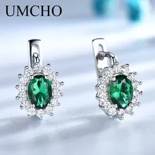 UMCHO 925 Sterling Silver Earrings Gemstone Created Emerald Clip Earrings For Female Birthday Anniversary Gifts Fine Jewelry