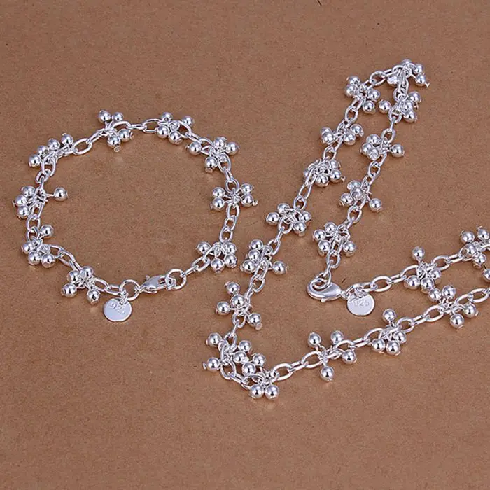 

925 jewelry silver plated jewelry set, fashion jewelry set Smooth Grape Ball Bracelet Necklace S212 /cnaaleha cxxalea LKNSPCS212