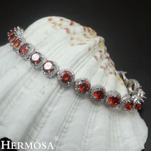 Hermosa Блестящий Круглый красный гранат привлекательные женские браслеты 925 пробы серебряные звенья цепи браслет 18 см