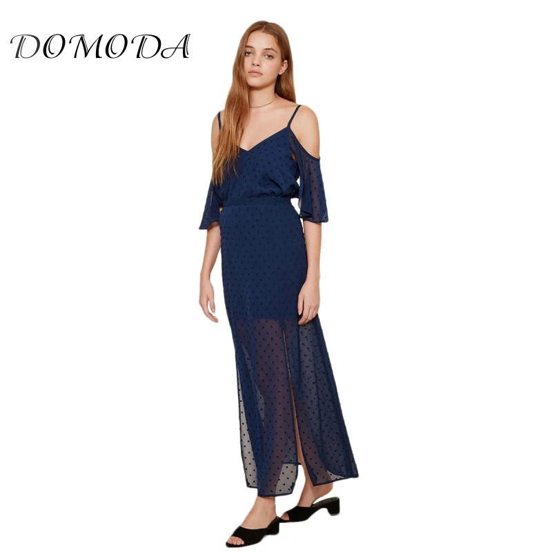 Domoda Новый Для женщин синий Наряды Бохо открытыми плечами v образным вырезом