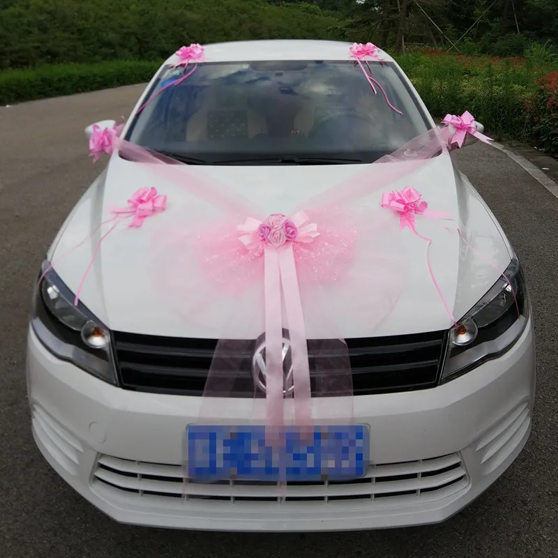 Wedding Decoration Car Flowers Artificial Organza Bow Rose Foam Flower Ribbon Wedding Decorative Garlands Set Wreath Table