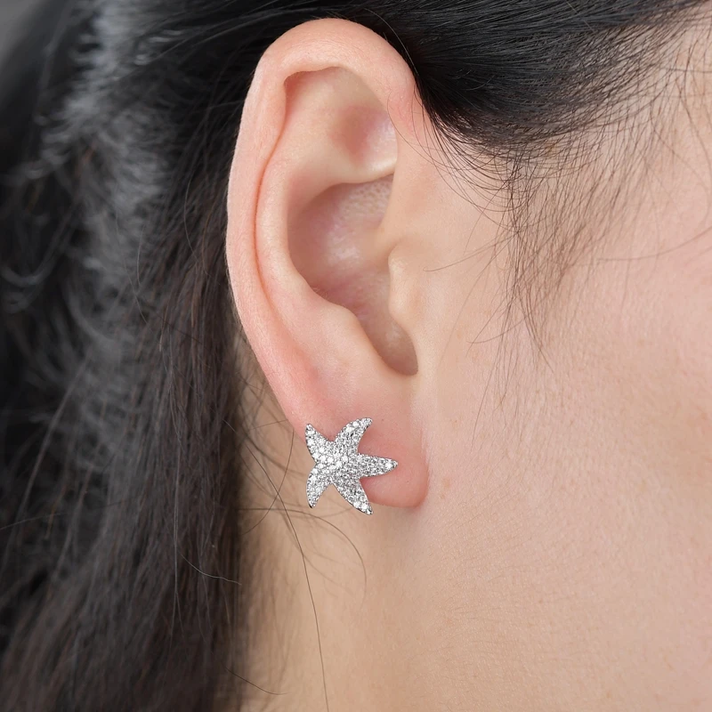 Fashion CZ Cubic Zircon Sea Star Starfish Stud Earrings For Women Gold Silver Love Ocean Star Earrings Party Jewelry