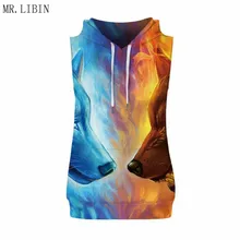 Новые летние топы для женщин и мужчин с принтом Fire Wolf Lion 3d майка с капюшоном зверошапка жилет унисекс хип-хоп худи без рукавов trackusit