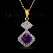 Новая мода леди принцесса фиолетовый аметист кулон с натуральным бриллиантом 14 к ТВЕРДОЕ ЗОЛОТО 7x7 мм женский кулон ESR012