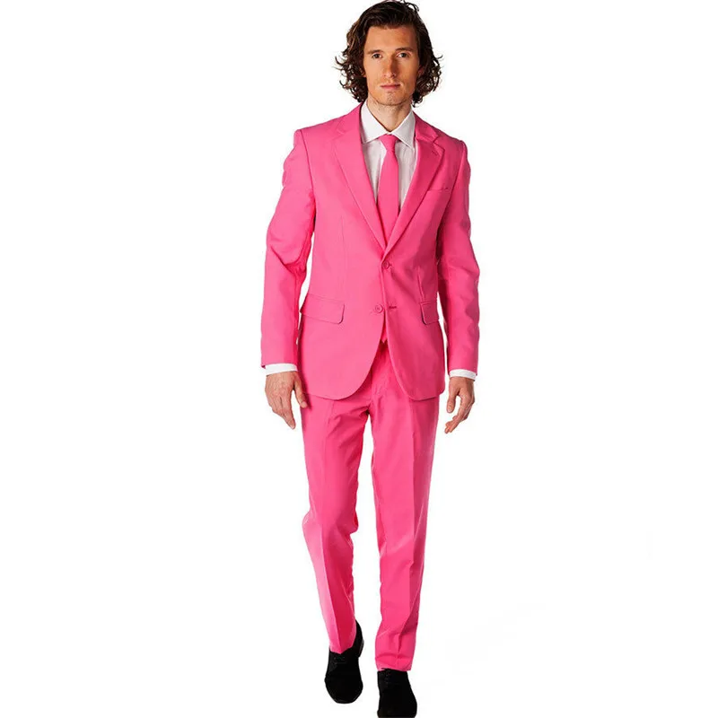 Модные Классические мужские костюм розовый с лацканами однобортный мужской деловые профессиональные костюмы (куртка + Штаны) изготовление