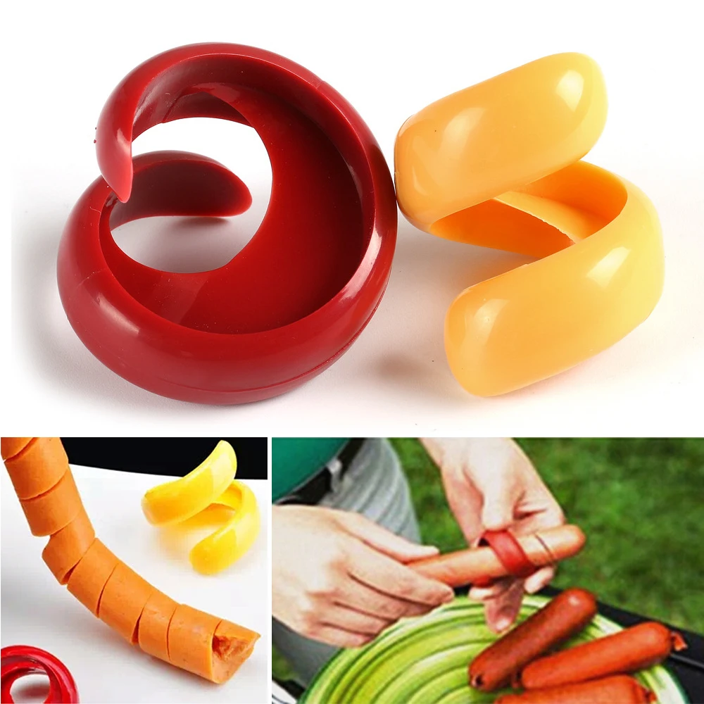 

Aihogard 2pcs/set Fancy Sausage Cutter Food Grade Plastic Manual Sausage Cutter Spiral Barbecue Hot Dogs Slicer Kitchen Gadgets