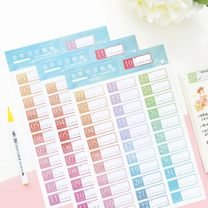 

DIY Dates Paper Stickers 365 Days Theme Journal Diary Decoration Supplies 1 Sheet Free Shipping