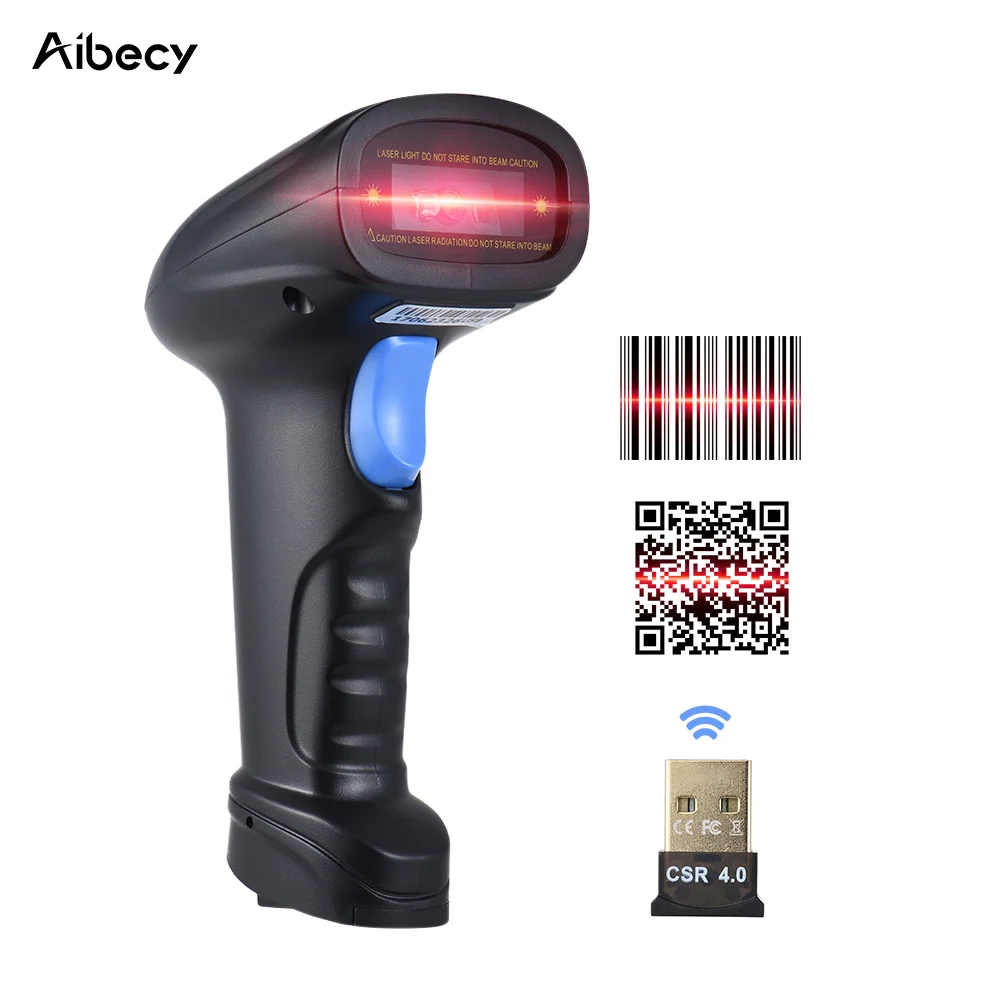 BT Handheld Wireless 1D/2D/QR Barcode Scanner Bar Code Reader with USB Receiver 2100 Code Storage Capacity for POS PC Android