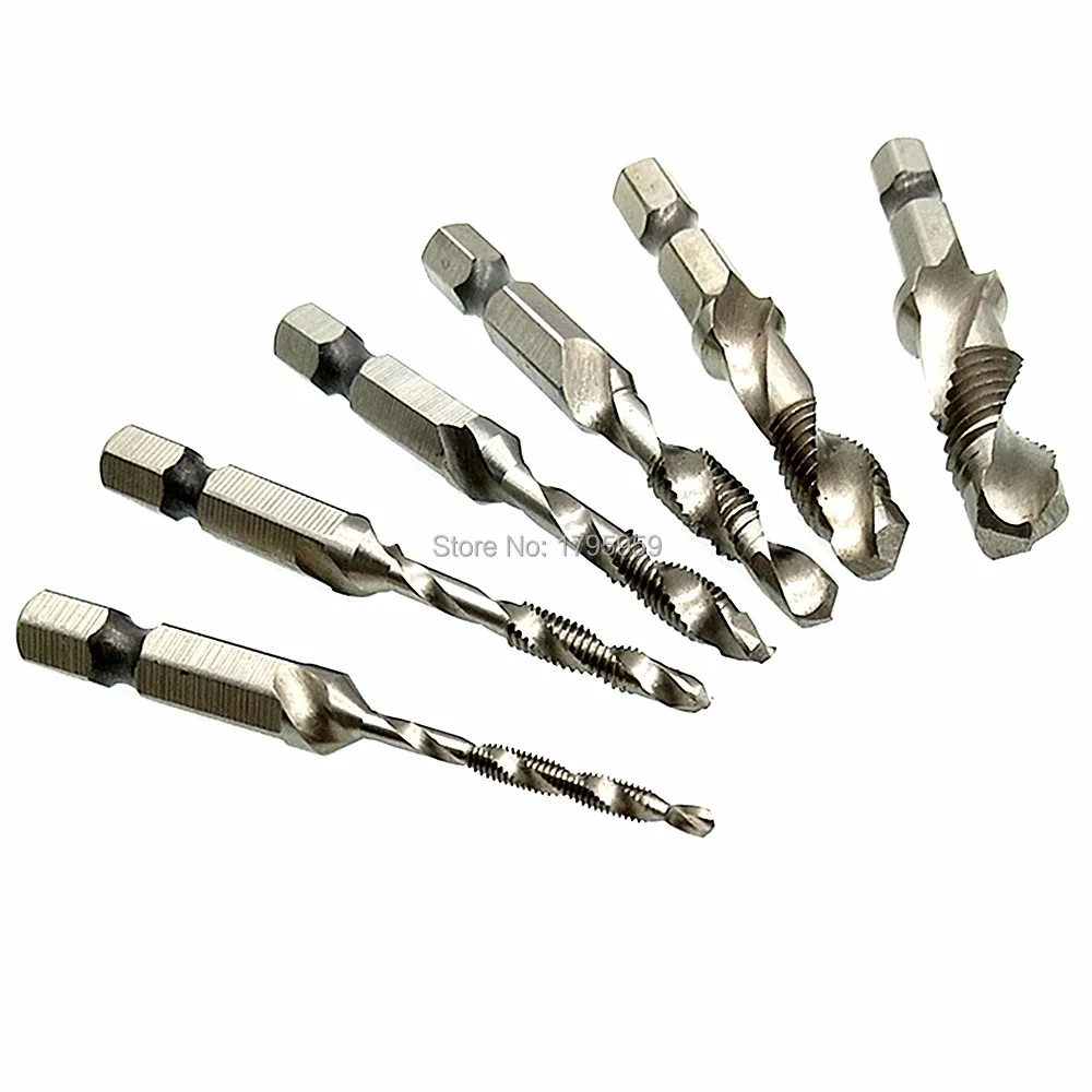 6pcs HSS Tap Drill Deburr Bit Set 1/4" Hex Shank Combination Tap Screw
