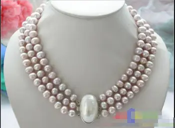 

Hot sale new Style >>>>> 3row 10mm lavender round freshwater pearl necklace mabe