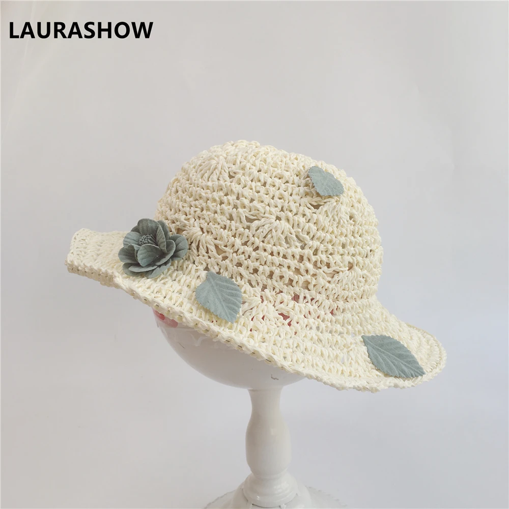 LAURASHOW Дети Лето Дети цветок крупнозернистая солома шляпа обувь для девочек пляжные шляпы, шляпа от солнца
