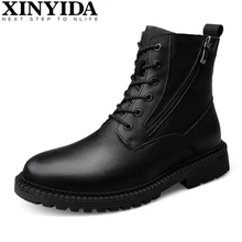 Высококачественные ботинки martin из натуральной кожи теплые плюшевые зимние ботинки на шнуровке ботильоны модные мужские кожаные ботинки, большие размеры 38-47