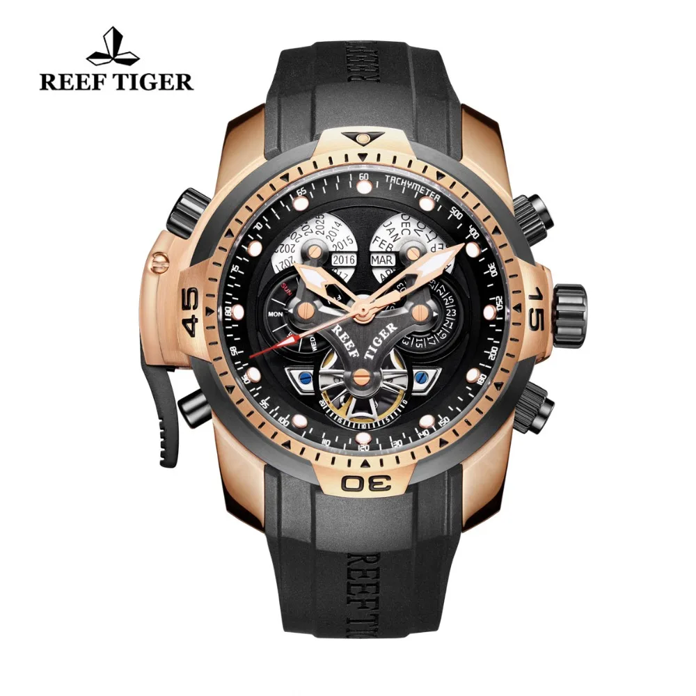 

Reef Tiger/RT Designer Military Watches Perpetual Calendar Rubber Strap Complicated Automatic Watch Relogio Masculino RGA3503