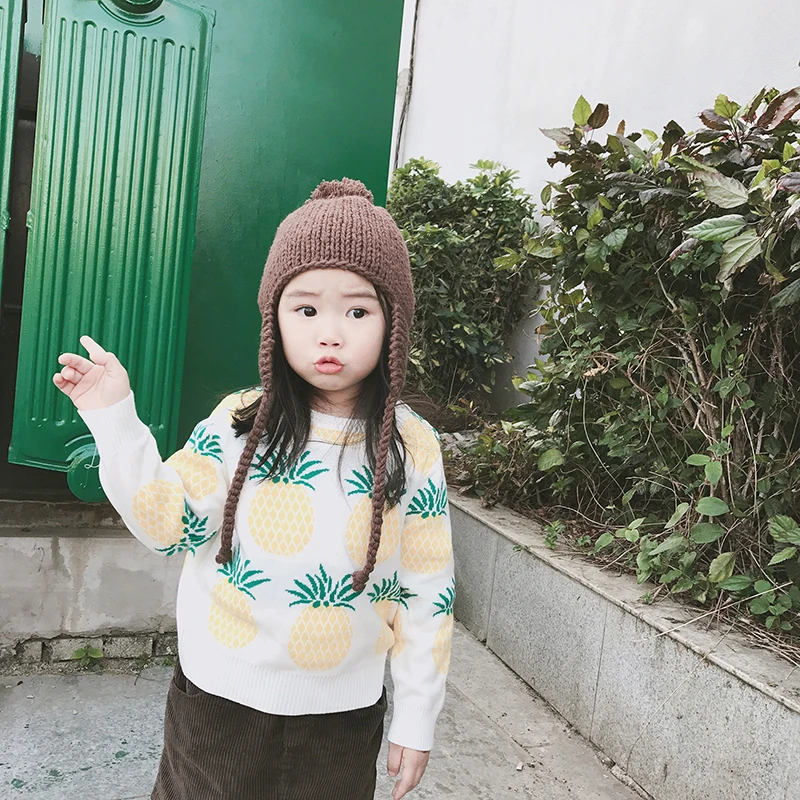 Autumn Winter Children's Clothing Cartoon Pineapple Knitted Sweaters Kids Baby Boys Girls Cotton Sweaters Tops