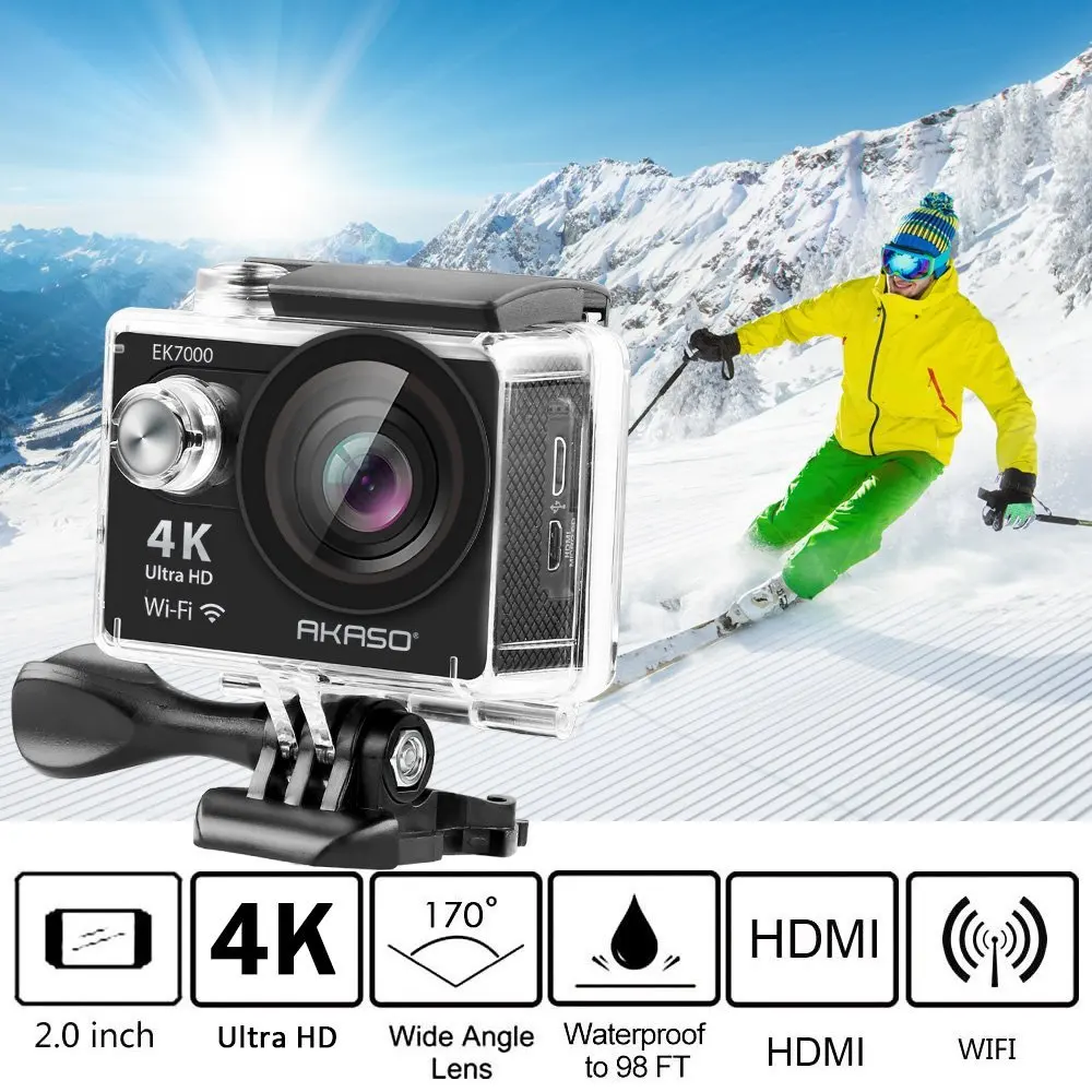 AKASO EK7000 4K wifi наружная Экшн-камера Ultra HD Водонепроницаемая DV видеокамера 12MP 170 градусов широкий угол+ 32 Гб карта