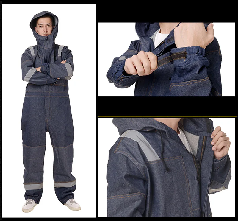Men Overalls Work Clothing Long Sleeved Hooded Coveralls Reflective strip anti-static Labor Overalls For Welding Auto Repair  (2)