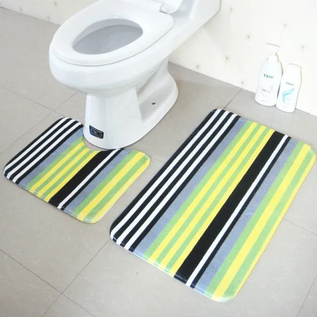 Комплект ковров для ванной комнаты из 2 предметов, Нескользящие 45x37 см и 45x75 см - Цвет: stripe