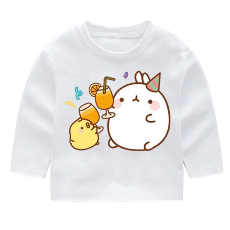 

Molang and Piupiu Kid's Print Cotton Fashion T shirt Long Sleeve T-shirts Kid's Long Sleeve Tops Baby Girl Harajuku Clothes
