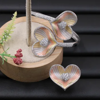 

Lanyika Jewelry Set lovely Heart Shape trendy Bangle with Ring for Girl Banquet Wedding Cubic Zirconia Popular Luxury Best Gifts