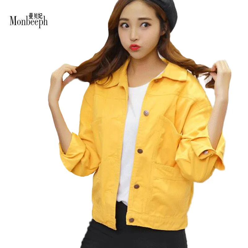Women Denim Army Green yellow denim Jacket Fashion Ladies