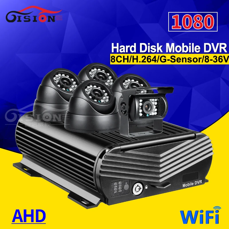 

8CH AHD Vehicle Mobile Dvr H.264 Wifi 1080N Real Time Loop Recording I/O Alarm Video Recorder With 5PCS 2.0MP HD Bus/Taxi Camera