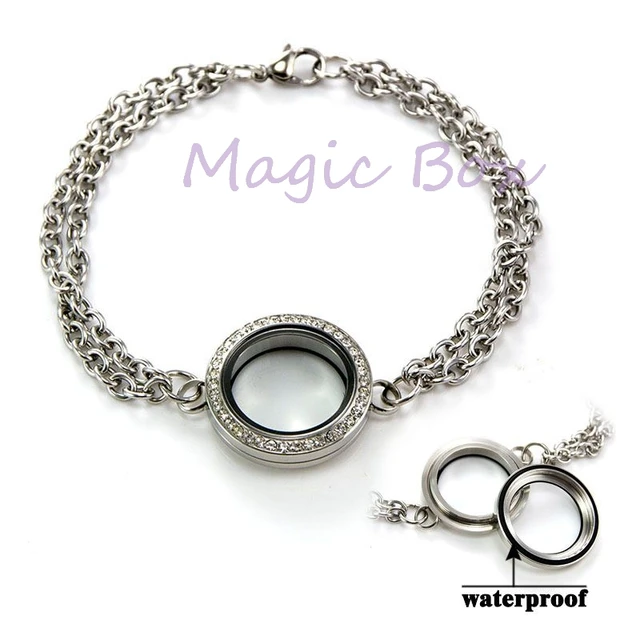 Fashion 25mm Floating Charm Locket Bracelet 316l Stainless Steel Fashion 25mm Floating Charm Locket Bracelet 316l Stainless Steel Link Chain Crystal Women