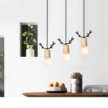 

Nordic Wooden Hanging Lamp Pendant Lighting Fixtures Loft Decor Antlers Modern Pendant Ceiling Lamp Wood Child Kids Room Bedroom