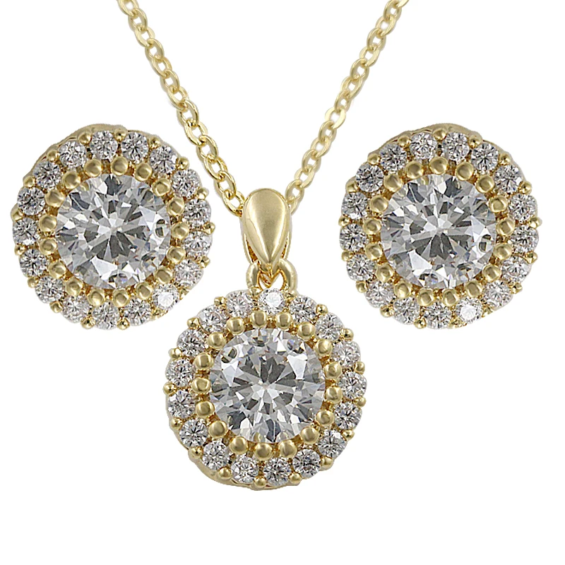 Ожерелье и серьги с круглым кубическим цирконием|jewelry sets for women|jewelry setsset women |