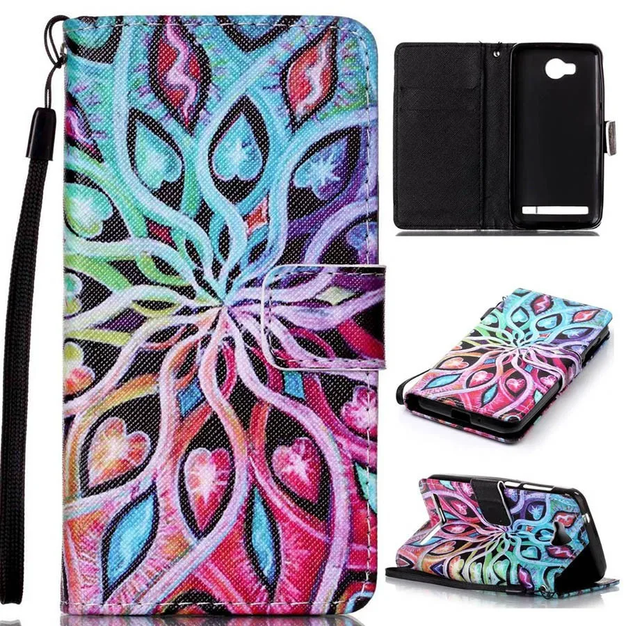 Wallet Case Pouch Pu Leather Cover Phone Cases Cartoon Pattern Flip Protective Covers For Huawei Y3 II With Stand Card Holder -0