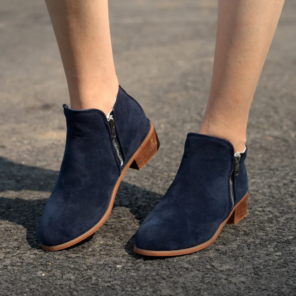 Botines mujer/2018 простые теплые модные женские ботинки ботильоны из нубука на молнии bota