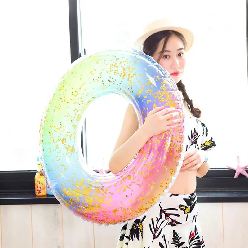 

Convenient Carry Summer 60/70/80cm Colorful Rainbow Swimming Ring for Adult Children Inflatable Swim Float Water Fun Toys