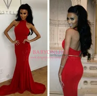 High Neck Backless Gold Belt Long Mermaid Party Dress Evening Dress 2014 Sexy Red Prom Dress BO5651