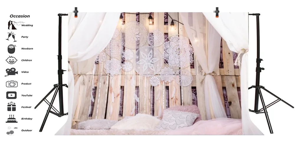  MEHOFOTO Background photos Boudoir Bed Wooden Board Pillow Curtain Pendant children Custom Photogra