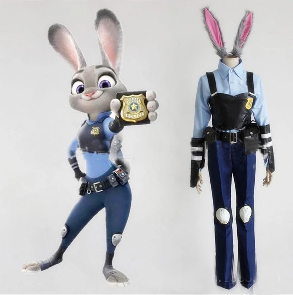 

Free ship,party cosplay adult women Zootopia Officer Judy Hopps Costume headband clothes packet tail feets cover 14pcs in set