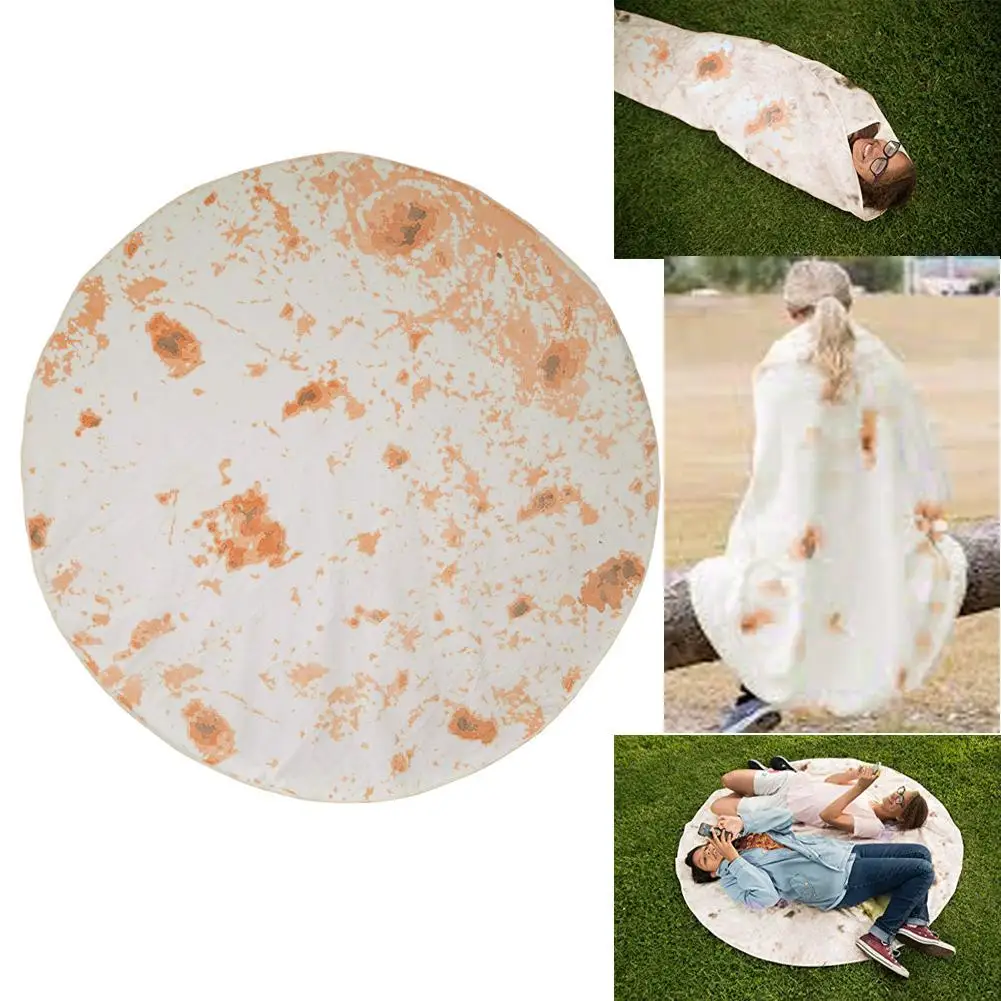 

Dropshipping Tortilla Soft Fleece Throw Blanket Letter Printing Rug Round Spot Burrito Blanket for Office Bedroom Outdoor 180CM