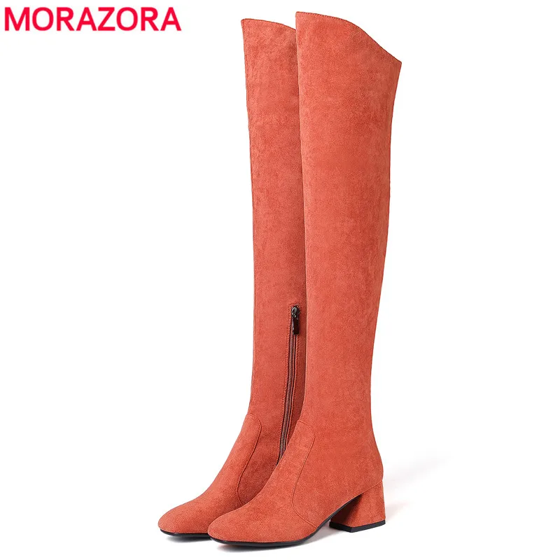 MORAZORA Size 34-43 HOT 2018 Hot sale women boots autumn winter over the knee boots round toe flock leather thigh high boots цена MORAZORA Size 34-43 HOT 2018 Hot sale women boots autumn winter over the knee boots round toe flock leather thigh high boots цены онлайн