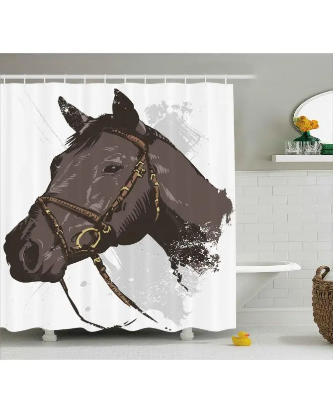 Equestrian Shower Curtain Wild Horse Portrait Print For Bathroom