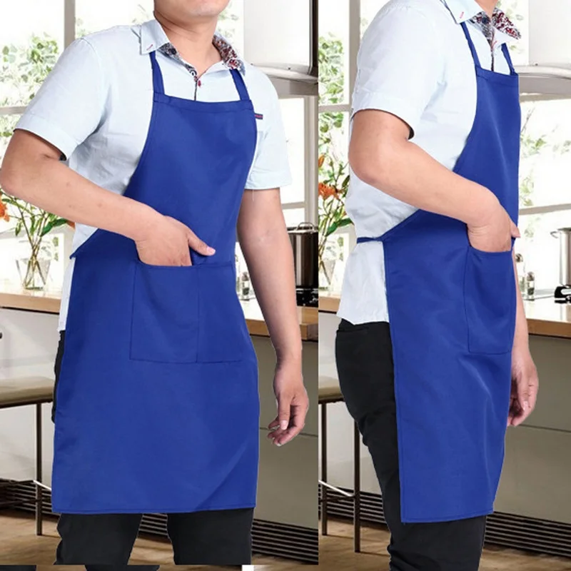 Household Cleaning Sleeveless Apron Kitchen Cooking Apron for Women Men Solid Color Thicken Cotton Polyester with Double Pocket