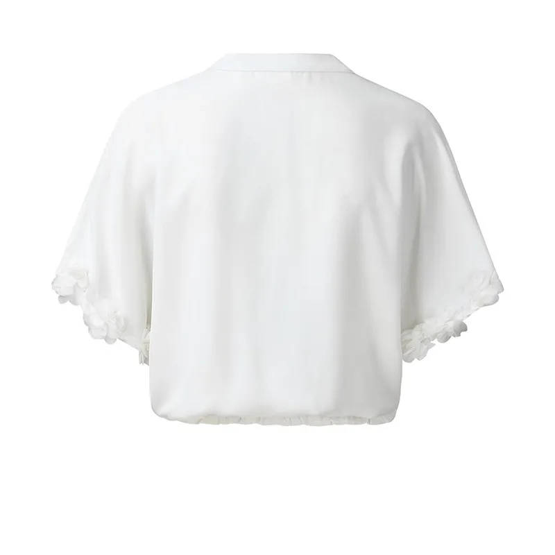 nursing clothes Women's Fashion Petal Splicing Puff Sleeve Loose T-shirt Tops Chiffon Blouse  hamile elbise #4j08 (12)