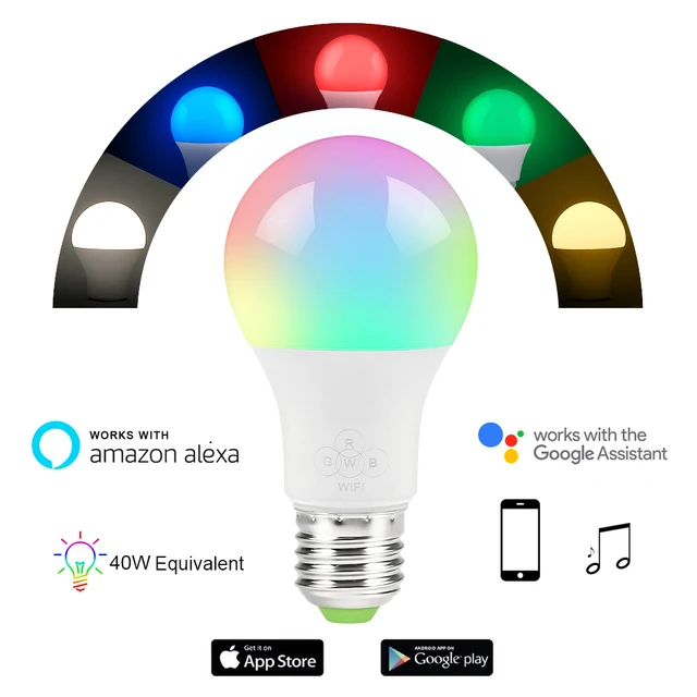 E27 WiFi Smart Light Bulb,led Bulb,Dimmable,Multicolor,Wake-Up Lights,No Hub Required,Compatible with Alexa and Google Assistant