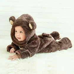 Зимняя теплая одежда для малышей, Детский комбинезон с длинными рукавами, однотонная милая детская одежда в стиле животных, утепленная