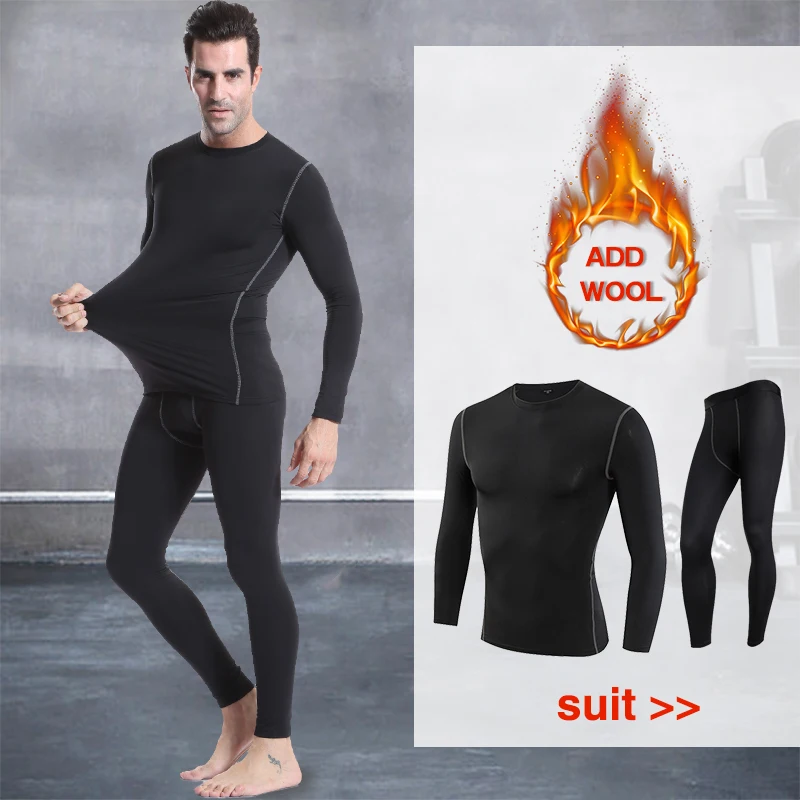 

Hot Mens Add Wool Compression Costumes Demix Tracksuits Fitness T-Shirt Tight Legging Pants Mens Sportswear Long Gym Sport Suits