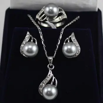 

free shipping 07885 South sea Shell Pearl Earrings/Ring/Pendant Necklace Set (A0423)