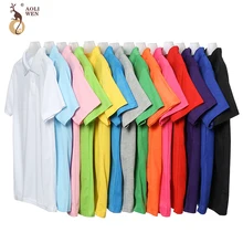 Aoliwen, бренд, мужские Поло, короткий рукав, хлопок, пот, дышащий, не скатывается, Бизнес Стиль, Повседневный, однотонный, Мужская рубашка поло, высокое качество
