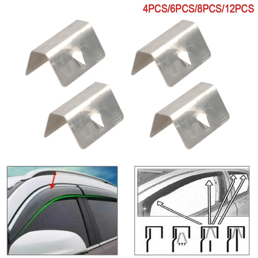 Wind Deflector Clip,Fixing Retaining Clips,Universal Car Wind Rain Deflector Channel Stainless Steel Fixing Retaining Clips Set 6pcs 