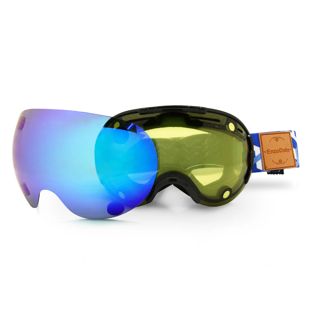 Лыжные очки 2 в 1 с магнитными двойными линзами для ночного катания на лыжах, Противотуманные Солнцезащитные очки UV400 для сноуборда - Цвет: blue