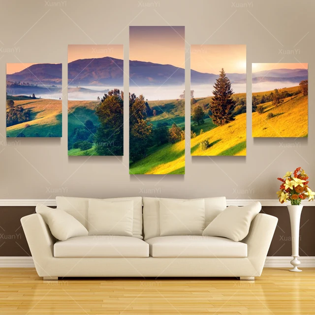 5 Panel Modern paisaje montañas pintura cuadro del lienzo de pared