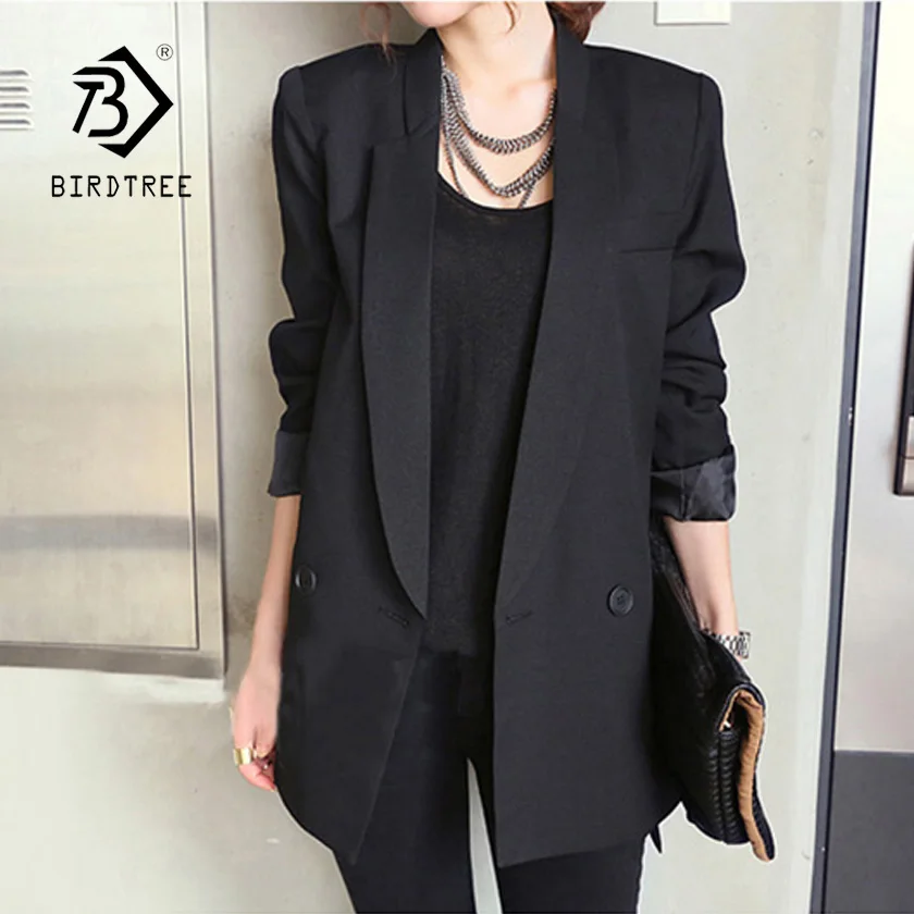 Женская Асимметричная черная длинная куртка с разрезом, свободная повседневная куртка, Офисная Женская модная верхняя одежда, C86503F - Цвет: Black