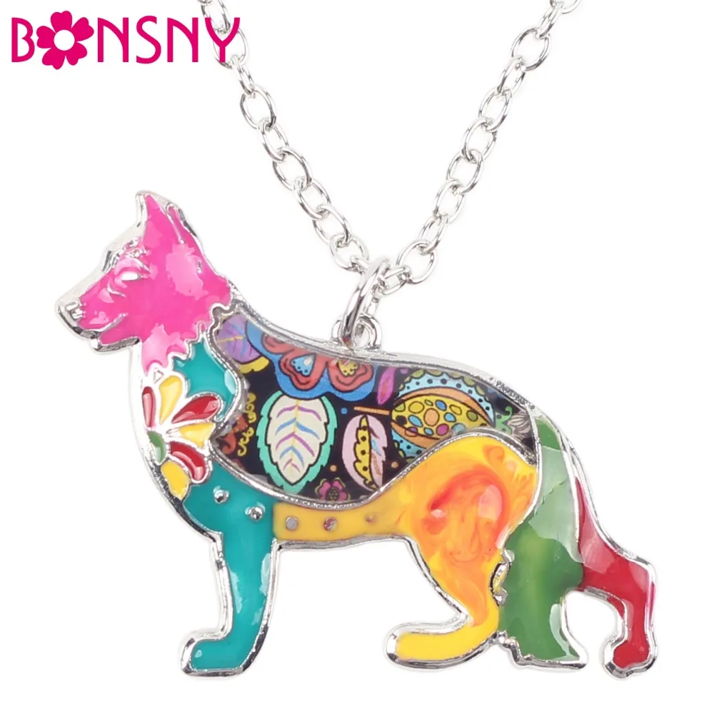 

Bonsny Maxi Statement Metal Alloy Enamel Jewelry German Shepherd Dog Choker Necklace Collar Pendant 2016 Fashion New For Women